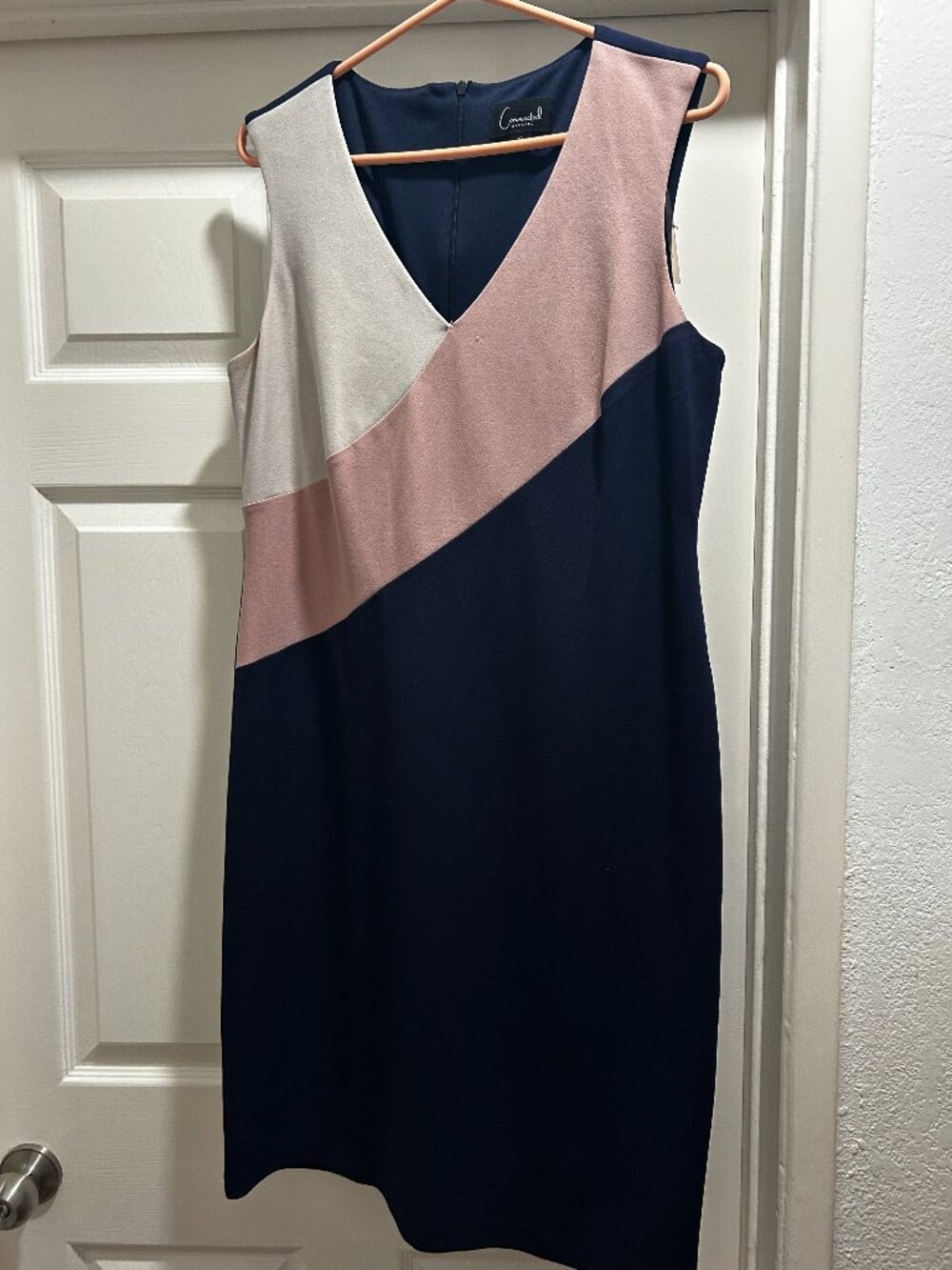 Navy, Cream, and Pink Colorblock Sleeveless Dress